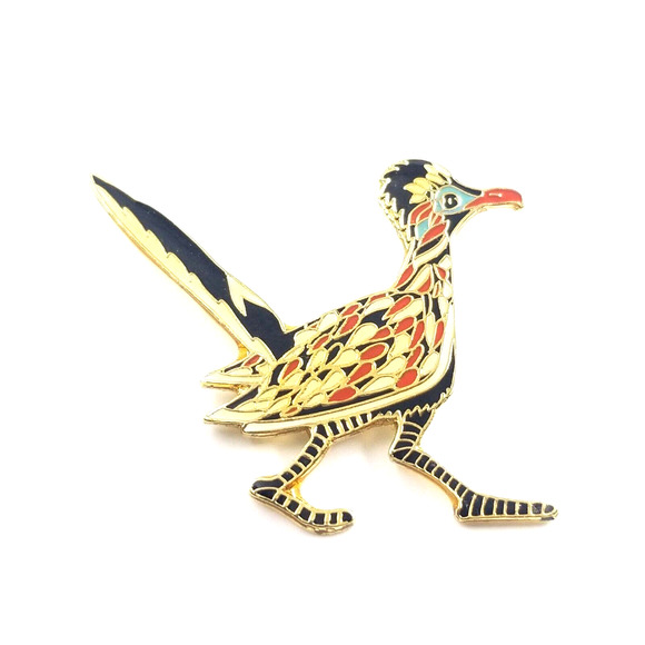 Greater Roadrunner Bird Enamel Lapel Pin Animal Jewelry Black Blue Red White - Picture 1 of 4